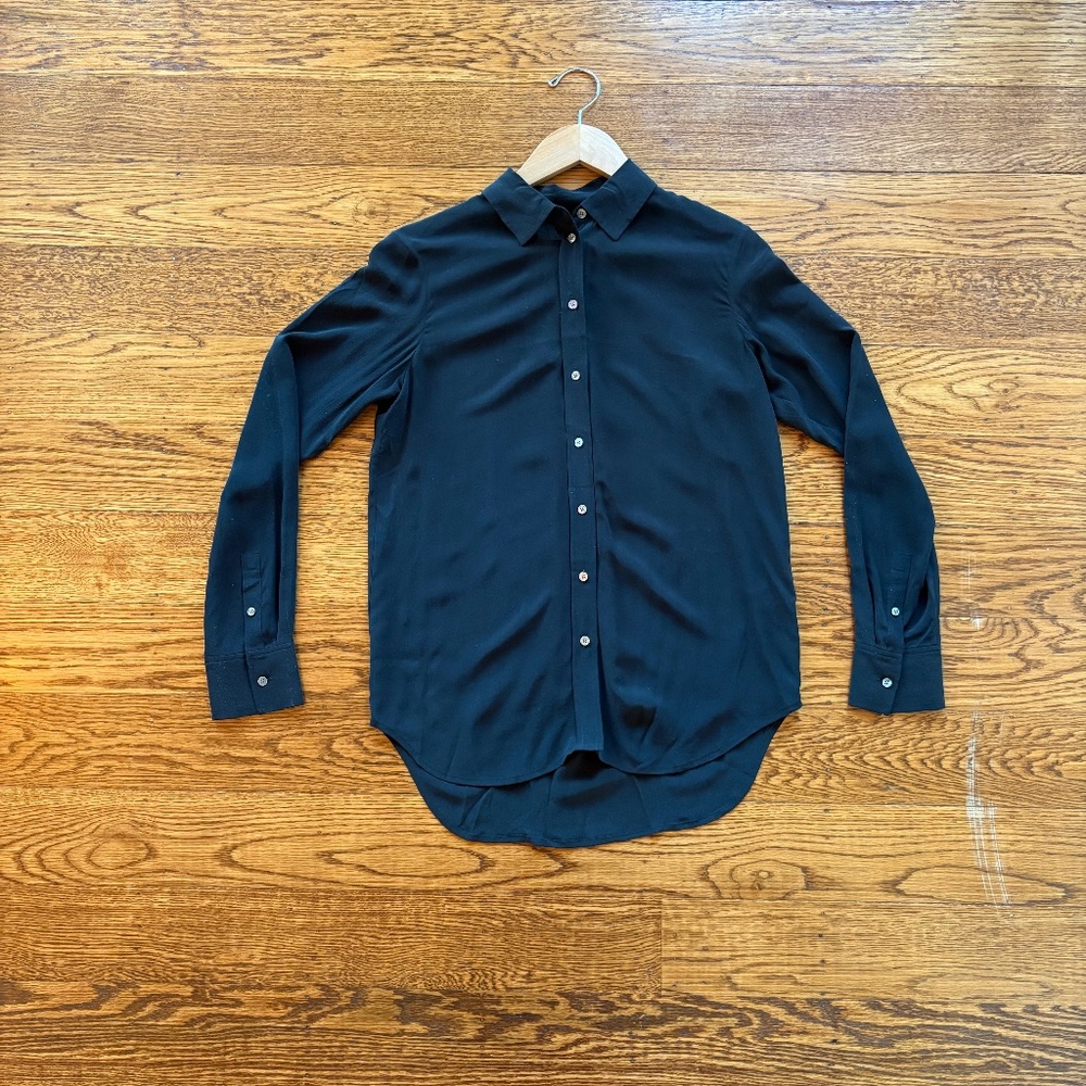 Everlane black silk shirt